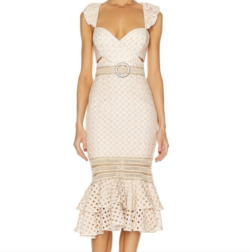 PATBO Eyelet Belted Midi Dress